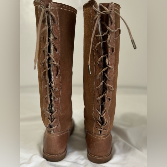 Frye Riding Cozy Tall leather Shearling lined Equestrian Boots Lace Up Back - Picture 10 of 13